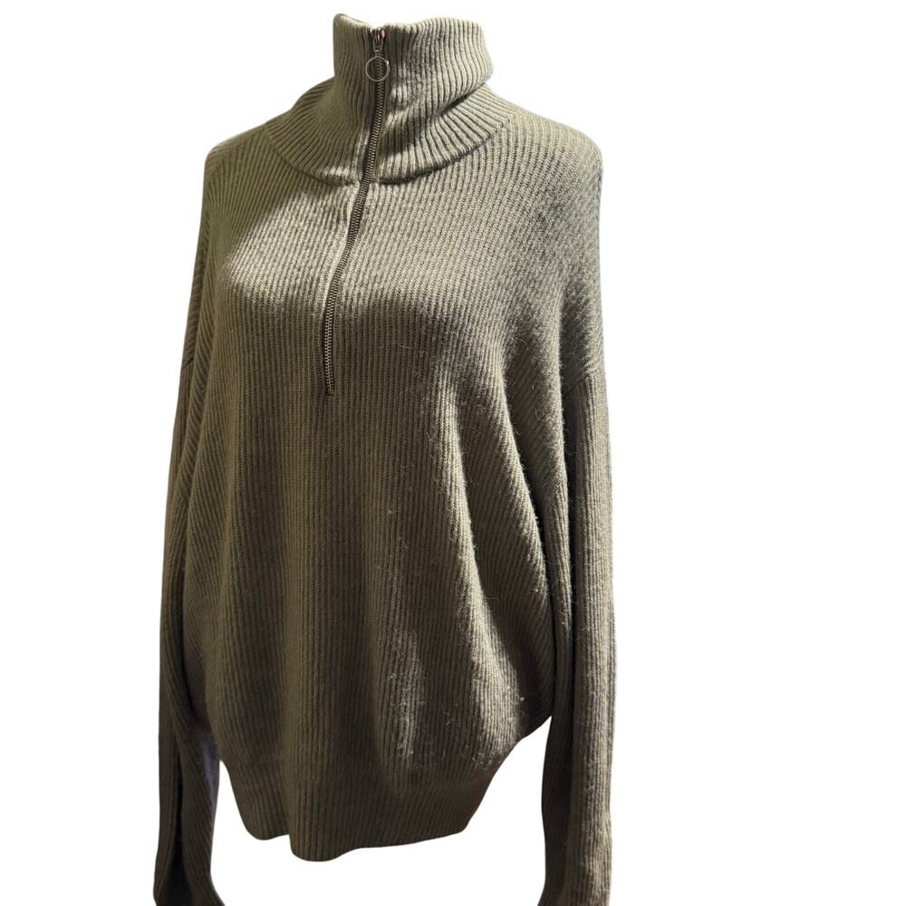 Quince Sage Green Ribbed Quarter Zip Sweater, Wool & Alpaca Blend, Women's XL